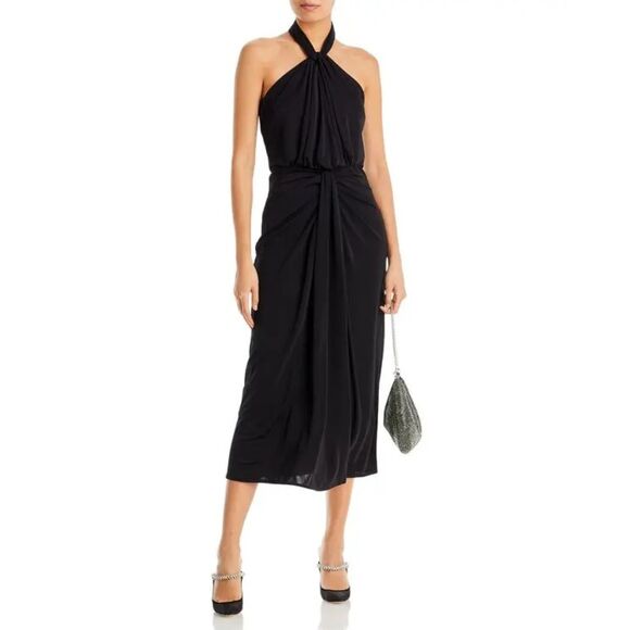 NWT Cinq a Sept Kaily Twist Halter Jersey Midi Dress in Black Size 6 - Picture 2 of 16